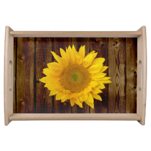 Sunflower on Vintage Barn Wood Country Serving Tray