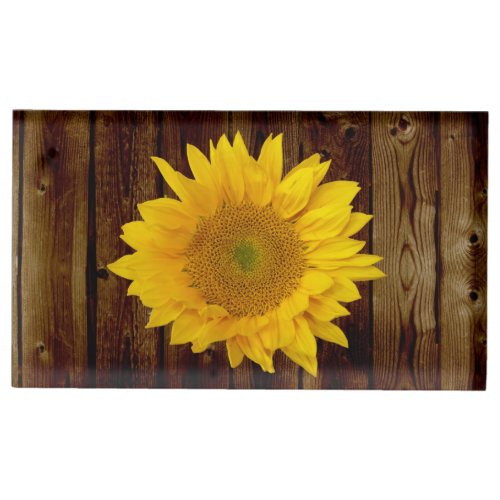 Sunflower on Vintage Barn Wood Country Table Card Holder