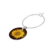 Sunflower on Vintage Barn Wood Country Wine Glass Charm (Side)