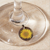 Sunflower on Vintage Barn Wood Country Wine Glass Charm (In Situ)