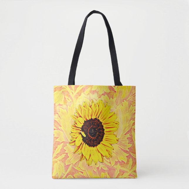 Sunflower on Vintage Style Yellow Tote Bag (Front)