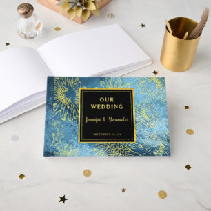 Sunflower on watercolor pattern gold Foil wedding Foil Guest Book