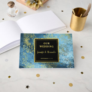 Sunflower on watercolor pattern gold Foil wedding Guest Book