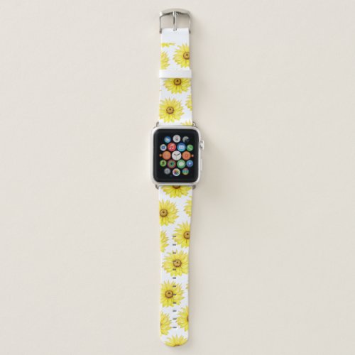 Sunflower On White Apple Watch Band