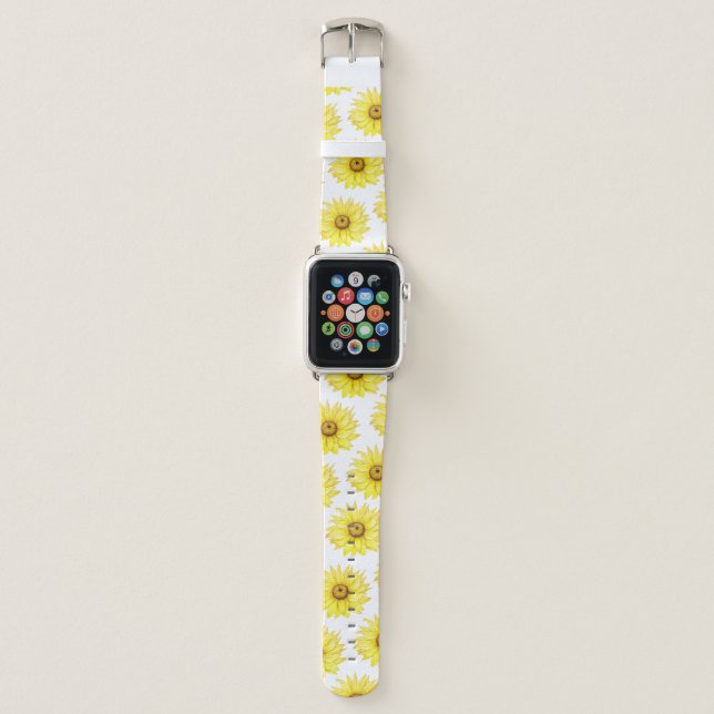 Sunflower On White Apple Watch Band (Front)