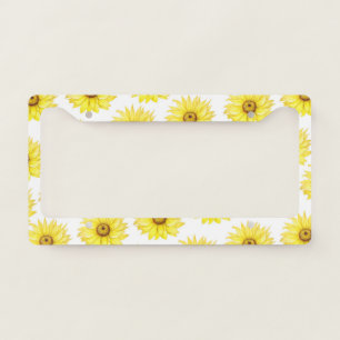 Sunflower On White License Plate Frame