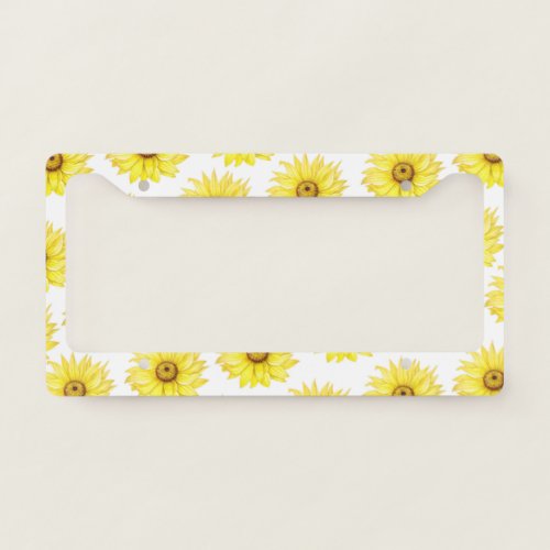 Sunflower On White License Plate Frame