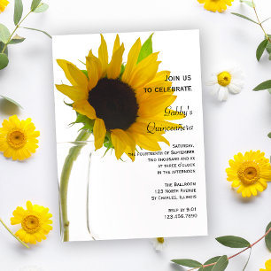 Sunflower on White Quinceañera Party Invitation