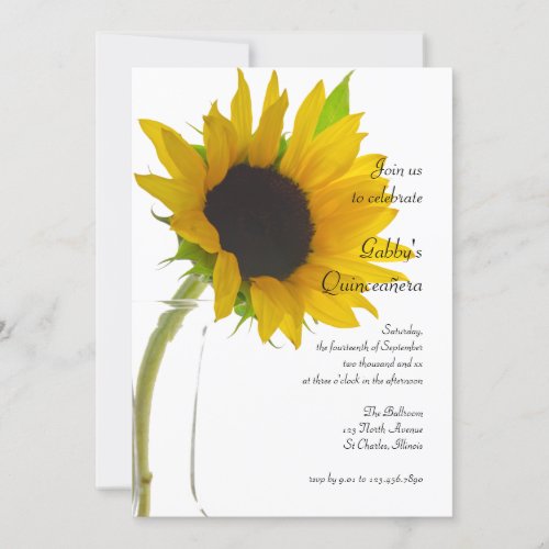 Sunflower on White Quinceaera Party Invitation