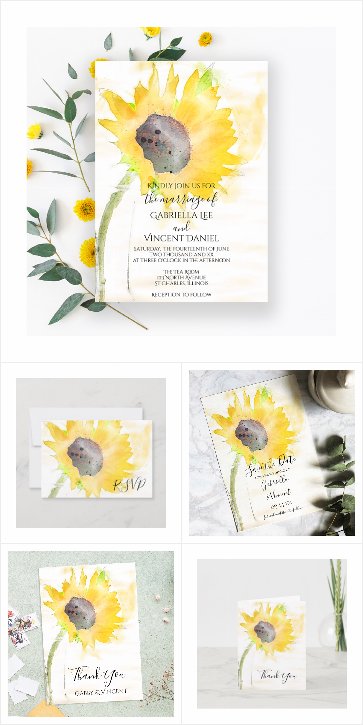 Sunflower on White Watercolor Stationery