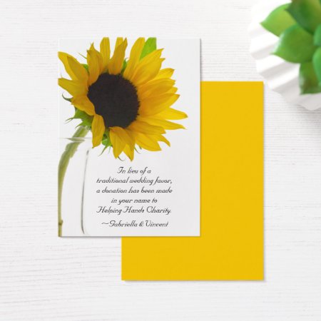 Sunflower On White Wedding Charity Favor Card