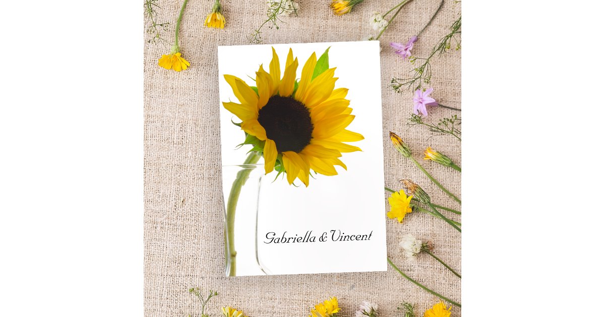 Sunflower on White Wedding Flat Note Cards | Zazzle