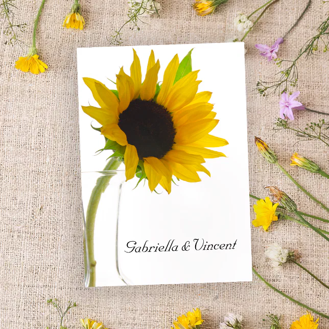 Sunflower on White Wedding Flat Note Cards | Zazzle