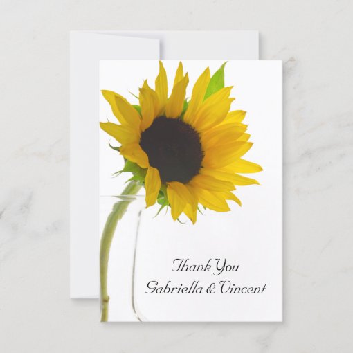 Sunflower on White Wedding Flat Thank You Notes | Zazzle