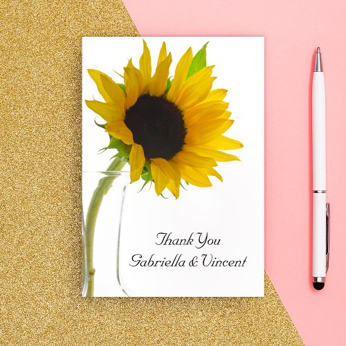 Sunflower on White Wedding Flat Thank You Notes