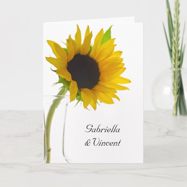 Sunflower on White Wedding Invitation (Front)