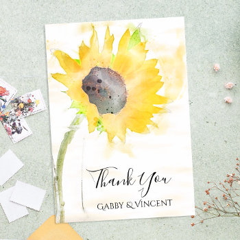 Sunflower On White Wedding Watercolor Thank You by loraseverson at Zazzle