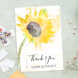 Sunflower on White Wedding Watercolor Thank You Card