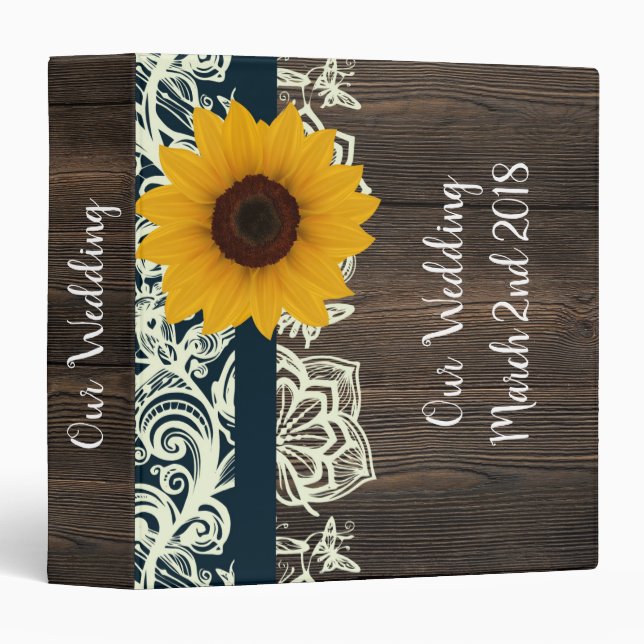 sunflower on wood lace album 3 ring binder (Front/Spine)