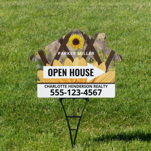Sunflower Open House Arrow Real Estate Sign