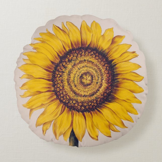 Sunflower or Helianthus Round Pillow (Front)