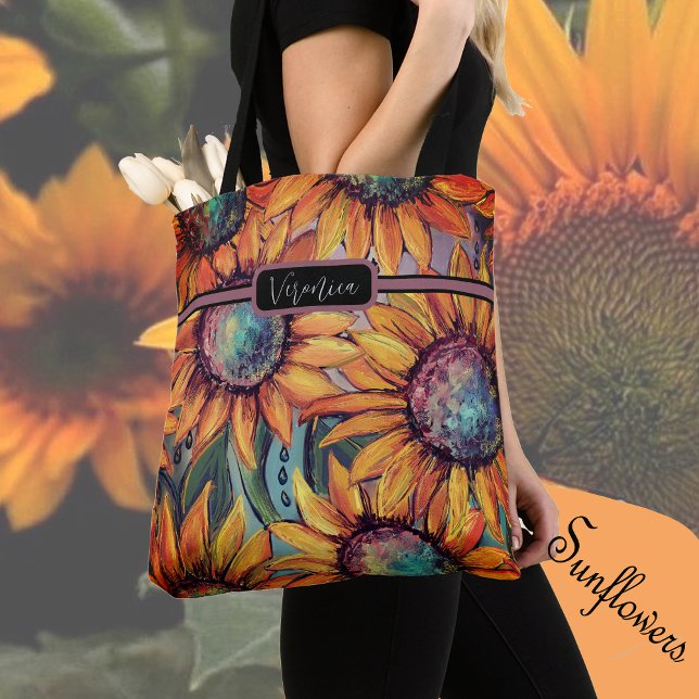 Sunflower Orange Blue  Tote Bag (Sunflower Orange Blue Tote )