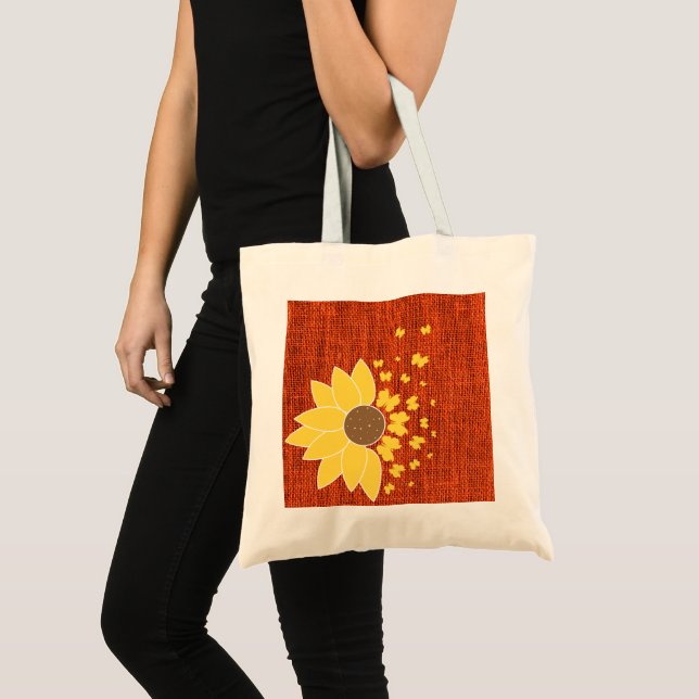 Sunflower Orange  burlap print Tote Bag (Front (Product))