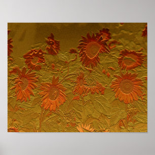 Sunflower Orange Gold Floral Art Design Decoupage Poster