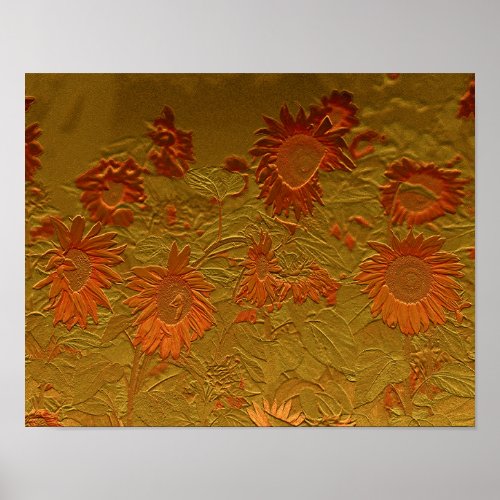 Sunflower Orange Gold Floral Art Design Decoupage Poster