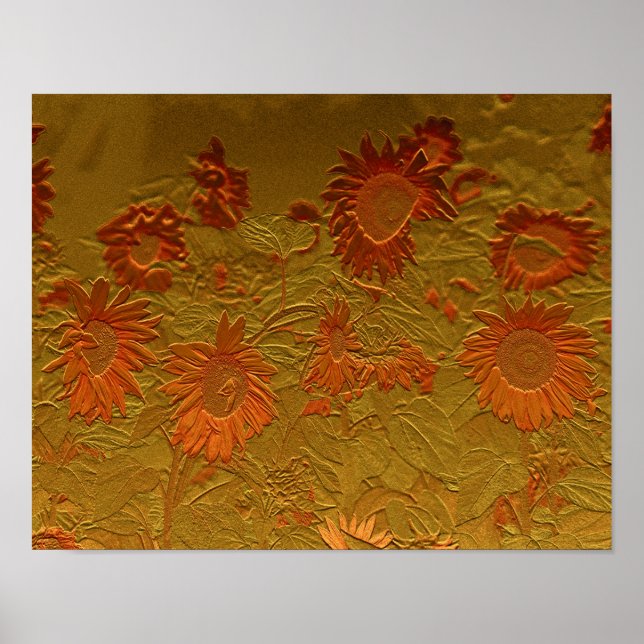 Sunflower Orange Gold Floral Art Design Decoupage Poster (Front)