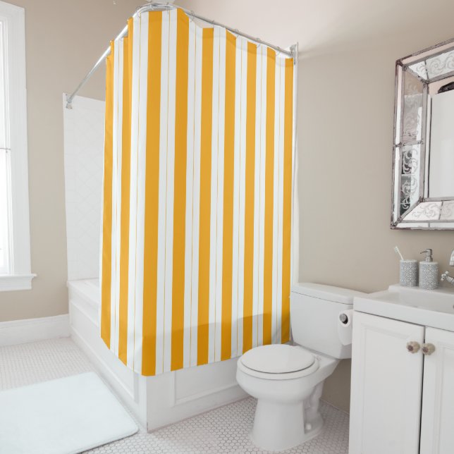 Sunflower Orange Yellow Striped  Shower Curtain (In Situ)
