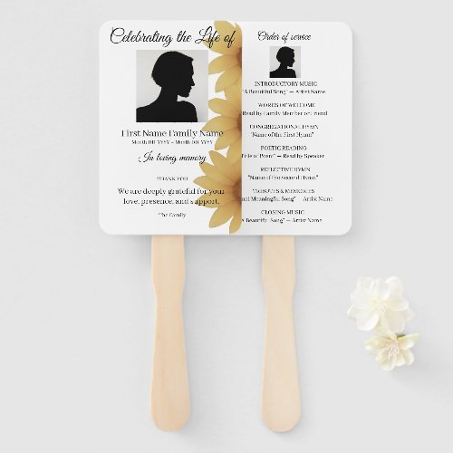 Sunflower order of service hand fan