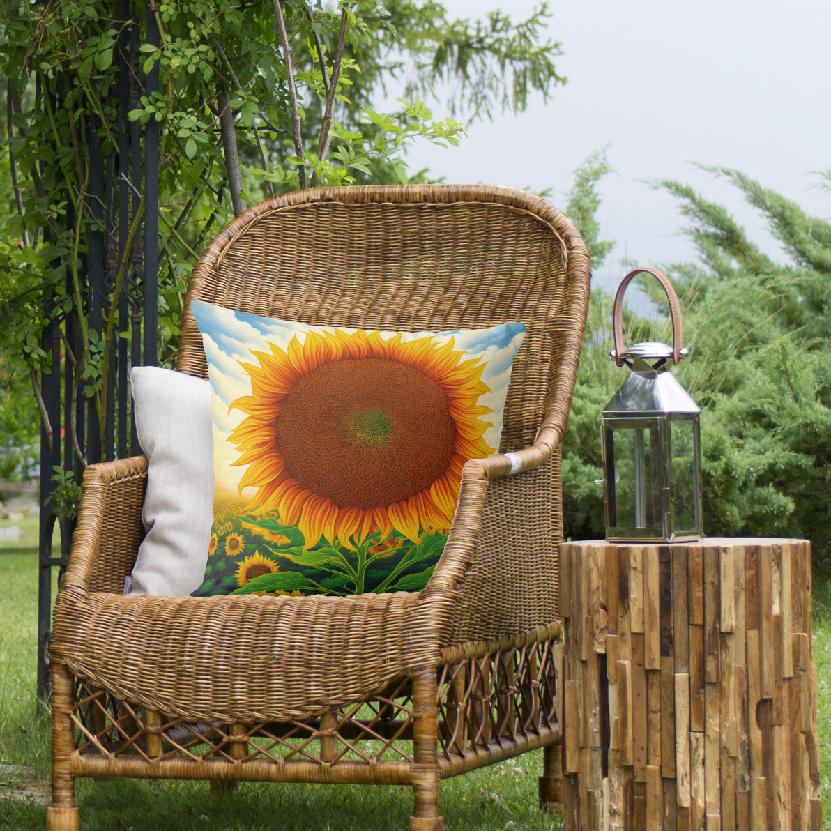 Sunflower Outdoor Pillows - Whimsical Art Print