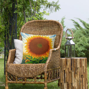 Sunflower Outdoor Pillows - Whimsical Art Print