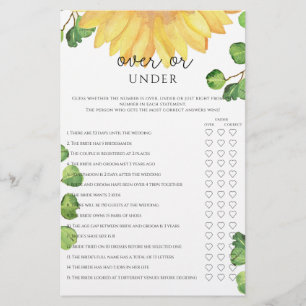 Sunflower over or under bridal shower game
