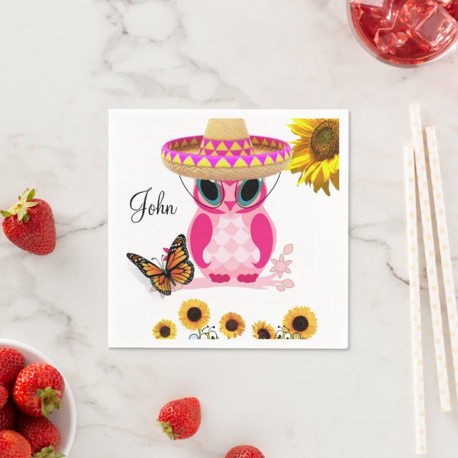 Sunflower Owl Butterfly Paper Napkins (Insitu)