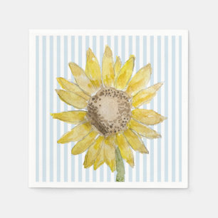 Sunflower Painting Blue Stripe Napkins