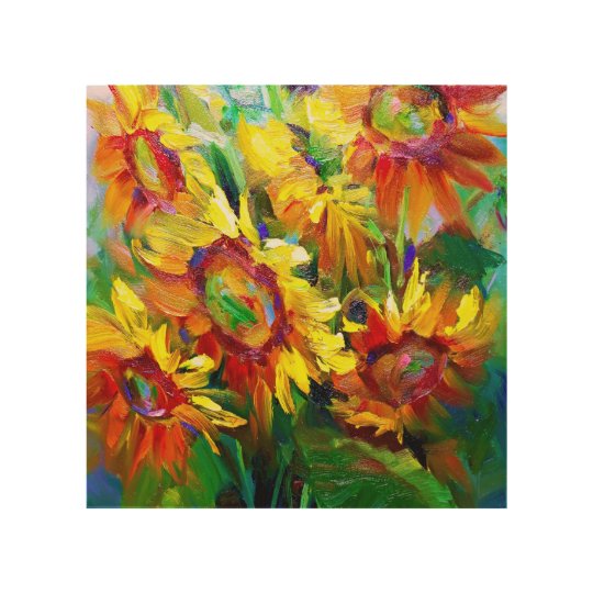 Sunflower Painting Wood Wall Art | Zazzle.com