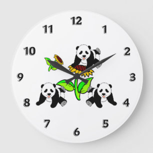 Sunflower Panda Bears Large Clock