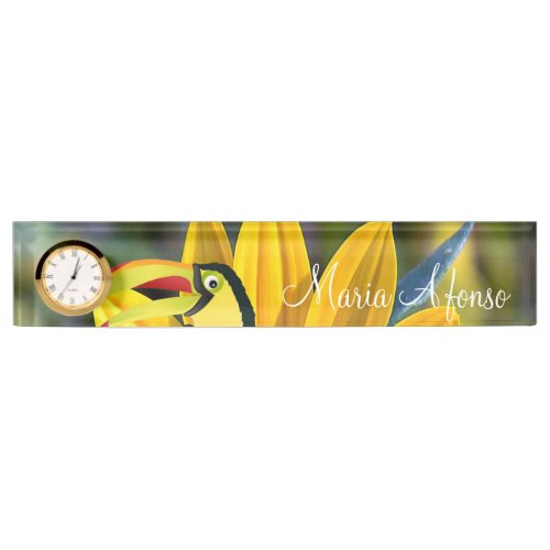 Sunflower Parrot Desk Nameplate