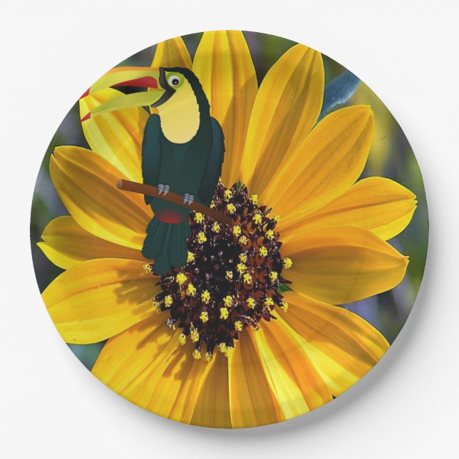 Sunflower Parrot Paper Plates (Front)