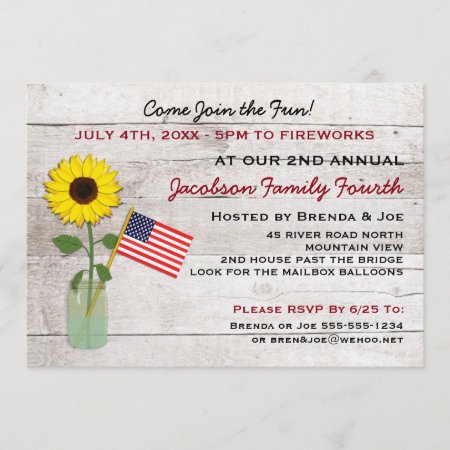 Sunflower Patriotic Party, Reunion, Bbq Invitation