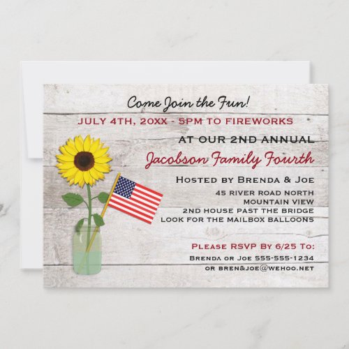 Sunflower Patriotic Party Reunion BBQ Invitation