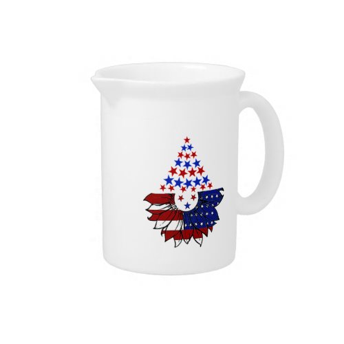 Sunflower Patriotic United States Flag 4th Of July Beverage Pitcher