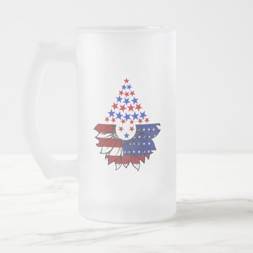 Sunflower Patriotic United States Flag 4th Of July Frosted Glass Beer Mug