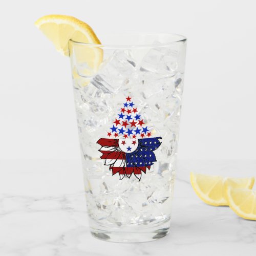 Sunflower Patriotic United States Flag 4th Of July Glass