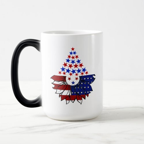 Sunflower Patriotic United States Flag 4th Of July Magic Mug