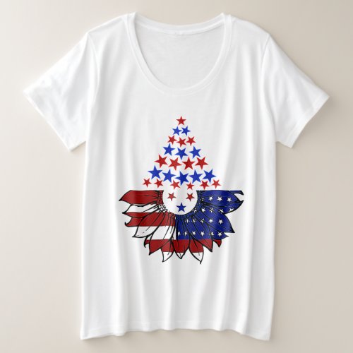 Sunflower Patriotic United States Flag 4th Of July Plus Size T_Shirt