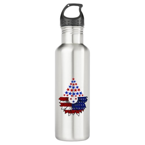 Sunflower Patriotic United States Flag 4th Of July Stainless Steel Water Bottle