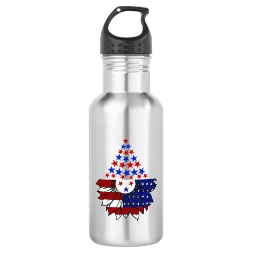 Sunflower Patriotic United States Flag 4th Of July Stainless Steel Water Bottle